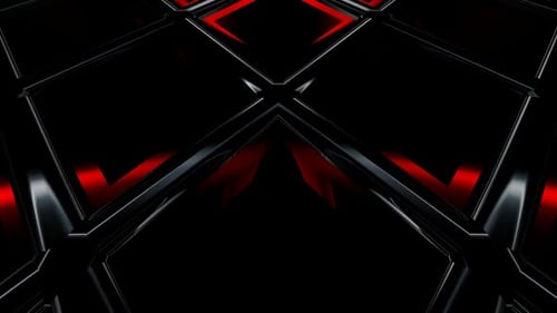 Abstract Animated Grid with Glowing Red Elements