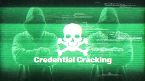 Glitchy Credential Cracking Title with Hacker Icon