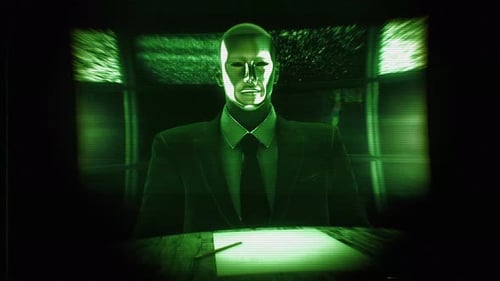 Futuristic Glitch Spy Camera Recording of AI Mannequin