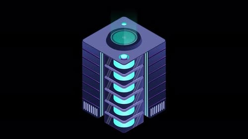 Isometric futuristic server animation. Isometric database or data center. Abstract blockchain