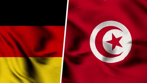 Seamless Loop of Waving German and Tunisian Flags