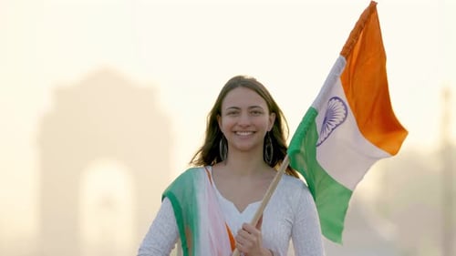 Indian girl with Indian flag