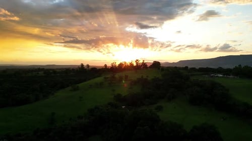 Aerial View of Rural Landscape at Sunset