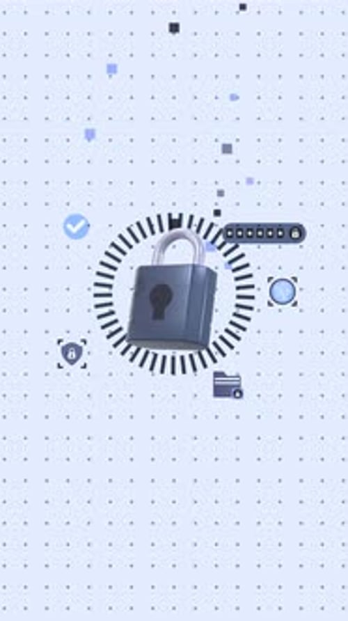 Animated Cybersecurity And Data Privacy Concept In Vertical Video With Padlock And Security Icons.