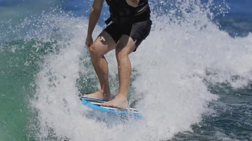 Surfer Skillfully Riding a Wave in Captivating Slow Motion