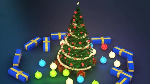Sapin de Noël entouré de cadeaux