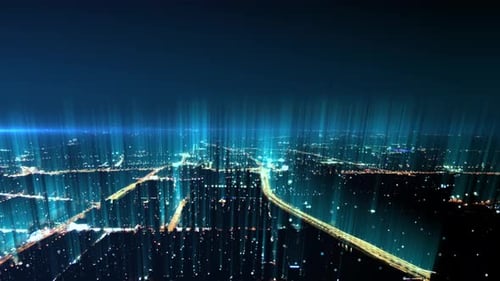 intelligente vernetzte Stadtsilhouette. Futuristisches Netzwerkkonzept, Stadttechnologie
.