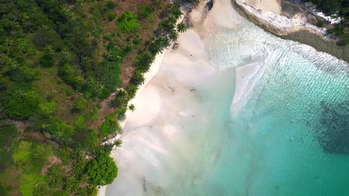 tropical beach turquoise wate, lush green vegetation. Beautiful aerial view flight drone