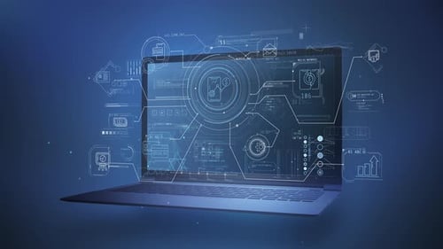 Futuristic Laptop Holographic Interface Animation