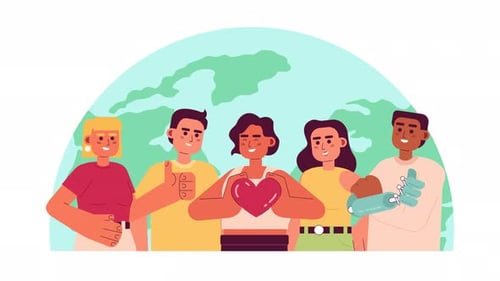 Flat Design Animation of Diverse People Holding Heart