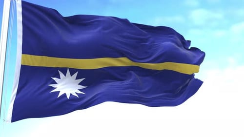 Nauru Horizontal Flag Waving Fast in the Sky