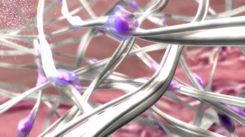 Neurones se connectant dans le cerveau humain avec des synapses violettes
