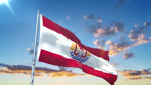 French Polynesia Flag Waving Against Blue Sky