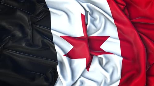 Realistic Waving Flag With Black, White, Red Stripes And Red Star