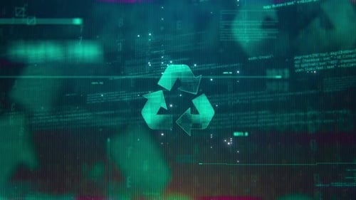 Futuristic Digital Recycling Symbol Background Loop