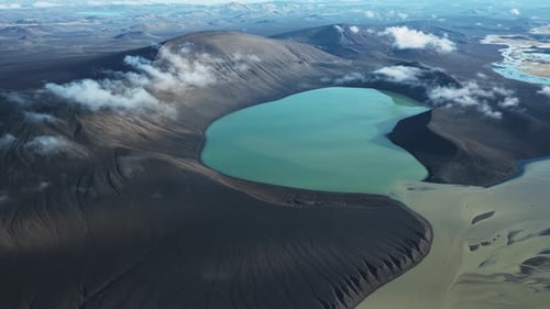 Aerial view of Skyggnisvatn lake, Iceland.