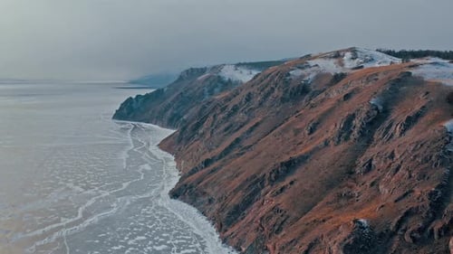 Breathtaking And Aerial View Of Frozen Lake Baikal
