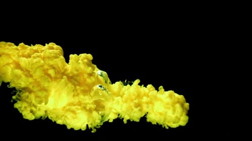 Bright Yellow Ink Cloud Expanding on Black Background