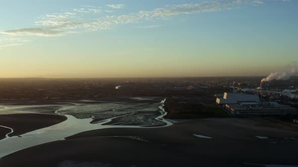 Birds eye view of Sandymount Strand in Dublin, Ireland at sunset ...