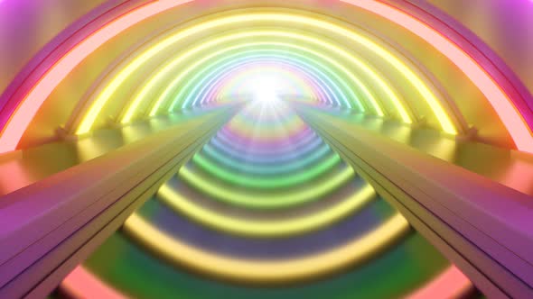 Underground Rave Bright Rainbow Neon Lights Glowing Tunnel Reflection ...