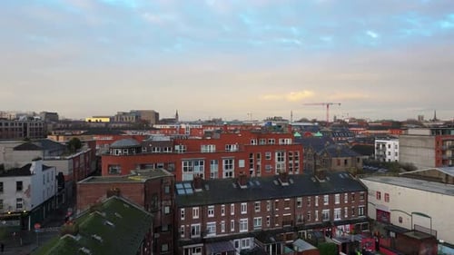 Aerial footage of Dublin cityscape and surrounding area