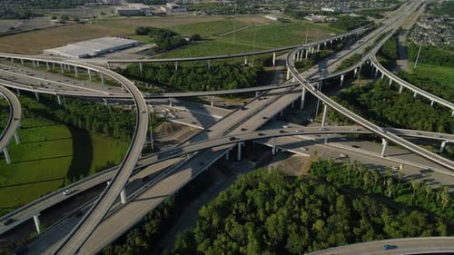 Aerial Drone View of Massive Complex Multi Level Highway Interchange