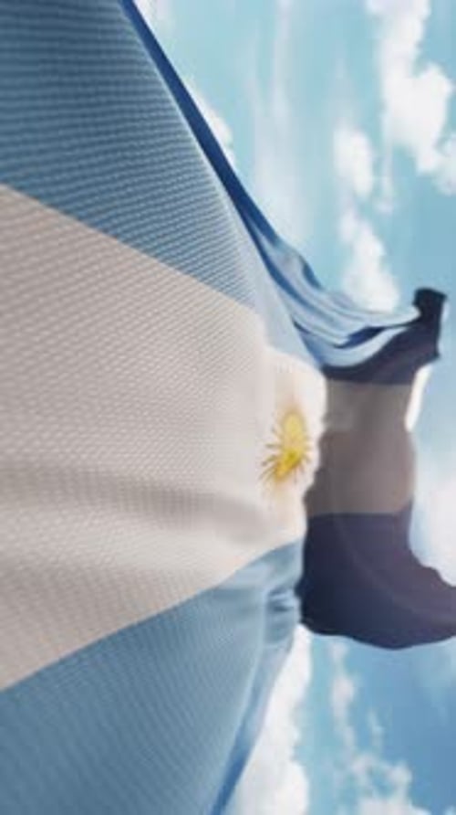 Argentinian National Flag Waving in Clear Sky