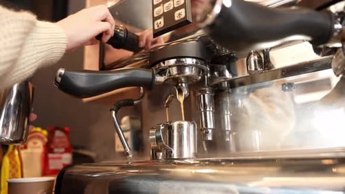 Barista Preparing Espresso with Professional Machine