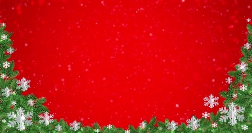 Animated Christmas Fir Branch and Snowflake Border Background