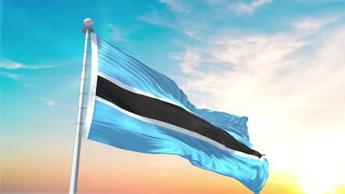 Botswana National Flag Waving in the Breeze Against a Blue Sky