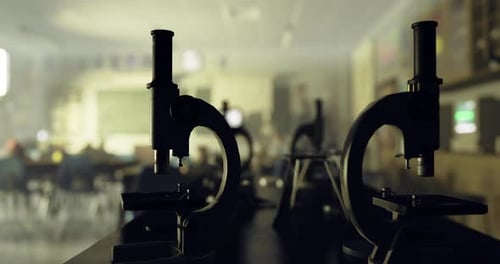 Close Up of Microscopes in a School Classroom During a Science Lesson