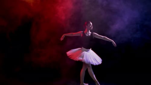 Art and Beauty Amazing Ballerina Dancing in Darkness Red and Blue Light Pretty Woman in White Tutu
