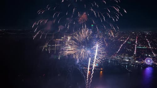 Aerial Fireworks Over San Francisco Bay During July 4 Independence Day Celebration
