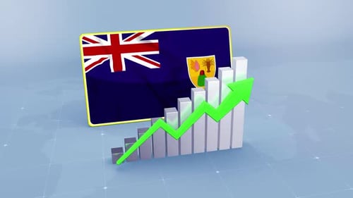 Turks And Caicos Islands Flag with Graph and Green Arrow Increasing Values