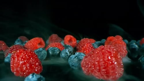 Close Up of Fresh Raspberries and Blueberries