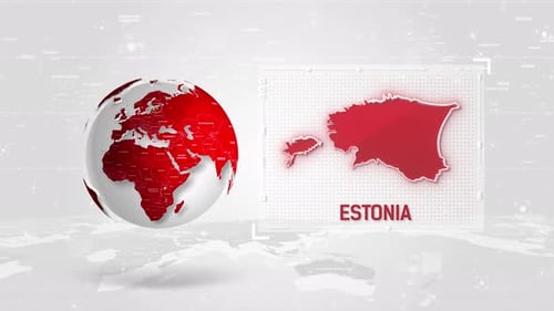 Estland 4K Tech Map neben dem Globus auf weißem Hintergrund