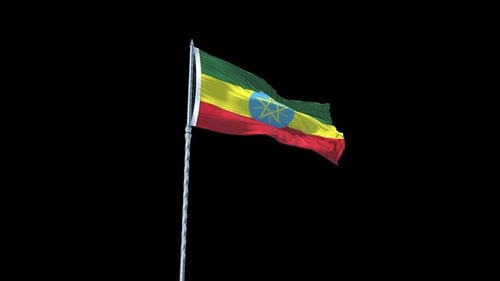 Realistic Waving Ethiopian Flag on Black Background