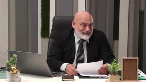 Friendly Solid Caucasian Businessman Studying Documents Providing Consultation