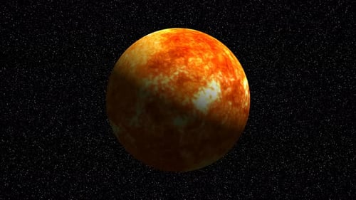 Rotating Fiery Planet in Starfield Background