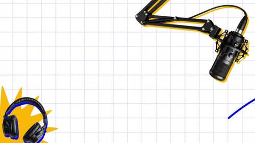 Animated Graphic Background with Podcast Microphone and Headphones Looped Background