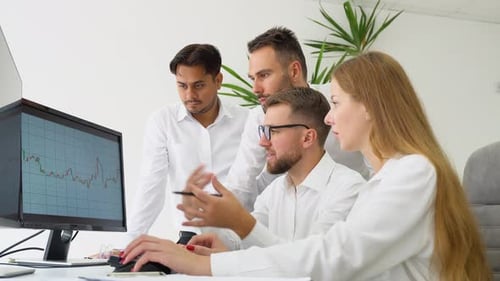 Diverse Multiracial Investors Brokers Analysing Indexes Online Cryptocurrency Stock or Stock Market