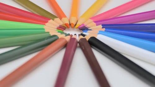 Circle of Sharpened Coloured Pencils Close Up