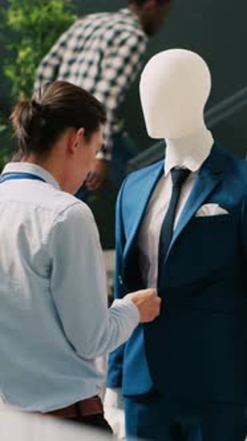 Stylish Man Checking Mannequin