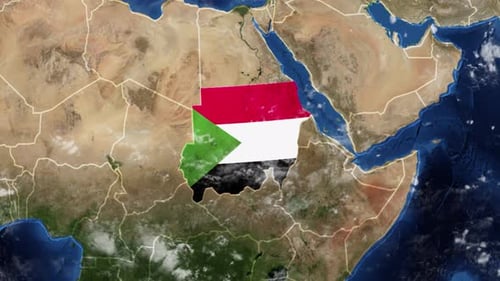 Animated Earth Globe Zoom Reveals Sudan with Flag