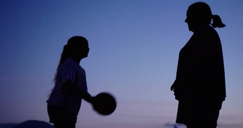 Silhouette of Family Playing with Ball on Beach