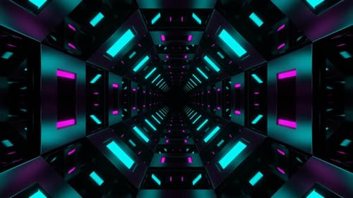 Cyan And Pink Mirrored Octagon Tunnel Background Vj Loop In 4K