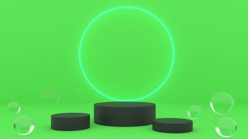 Green Black Mockup Stage Glass Spheres Led Neon Circle
