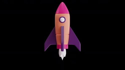 3D Render of Colorful Space Rocket Launching for Business Startup Concept
