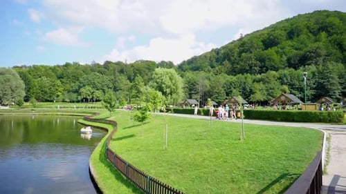 Superb view from the bridge of Noua Lake in Brasov, Romania