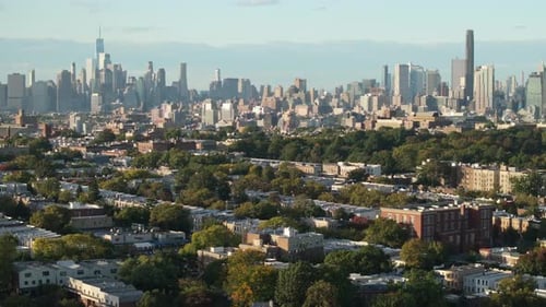 Aerial view of Brooklyn and Manhattan on an autumn day. Shot in New York City in 4k.